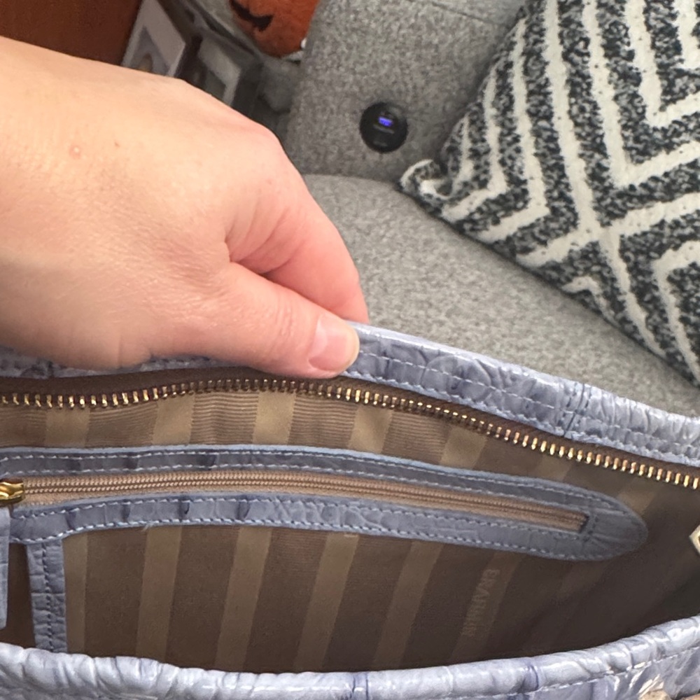 Brahmin Gray and Tan Croc-Embossed Satchel - Picture 7 of 14